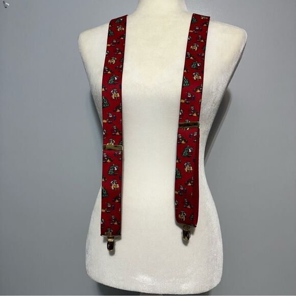 Mens Vintage Christmas Suspenders Santa Christmas Tree Elastic Stretch - Picture 1 of 5
